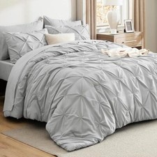 Comforter Sets - 5 Pieces Pintuck Bedding Sets Size, Twin 20 - Light Grey