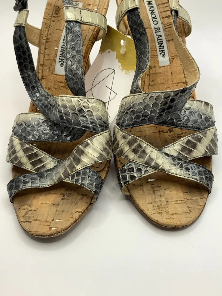 Manolo Blahnik Gris Tirantes Piel de Serpiente Sandalia Tacones, Talla 35 IT, 5 EE. UU. Foto 4 de 4
