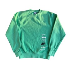 Nike Sweatshirt Mens Small Green Crewneck Pullover Multi Logo Swoosh Graphic