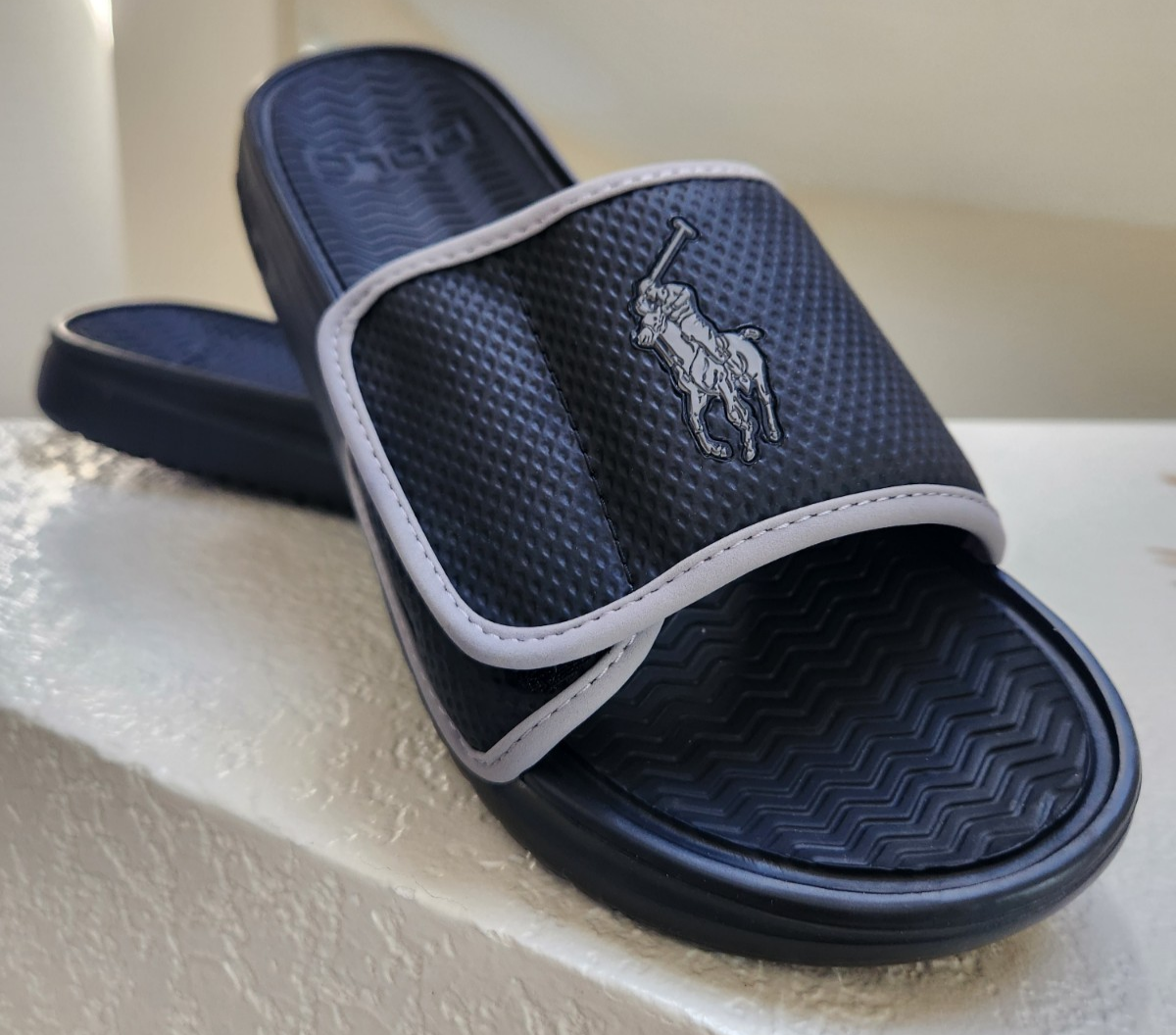 POLO RALPH LAUREN Romsey Sandals Black/Gray Slides 