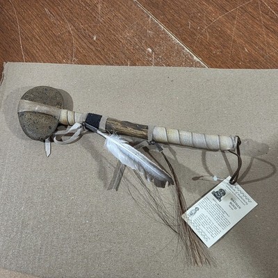 Navajo Handcrafted Stone Tomahawk AXE wood Leather Feathers Artist Nathan Boyd
