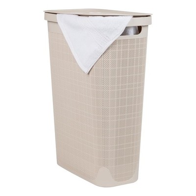 Mind Reader Slim Laundry Hamper with Lid, 40L Clothes Basket, Linen Design