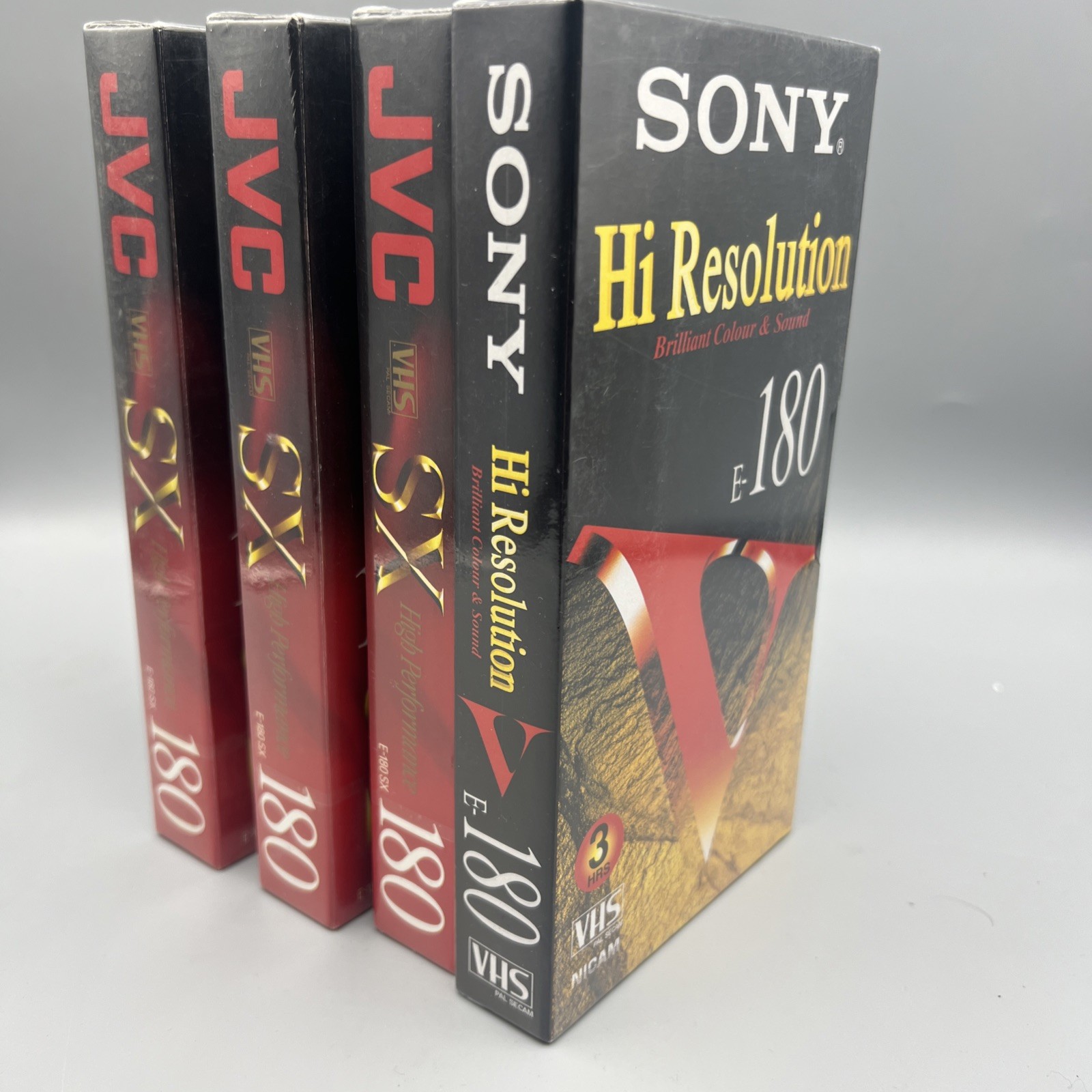 3 X  JVC SX  & 1 Sony VHS Video Cassette Tapes E-180 3-Hour New & Sealed