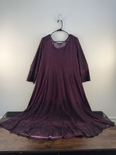 Reborn XL Burgundy Boho Maxi Dress Black Damask Print 3/4 Sleeve Flowy Church