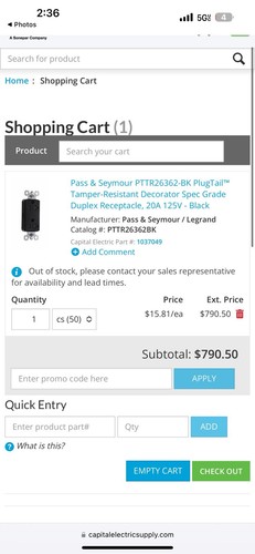 Case of 50 Pass & Seymour Legrand Decorator Spec Grade Duplex Receptacle - Picture 6 of 6