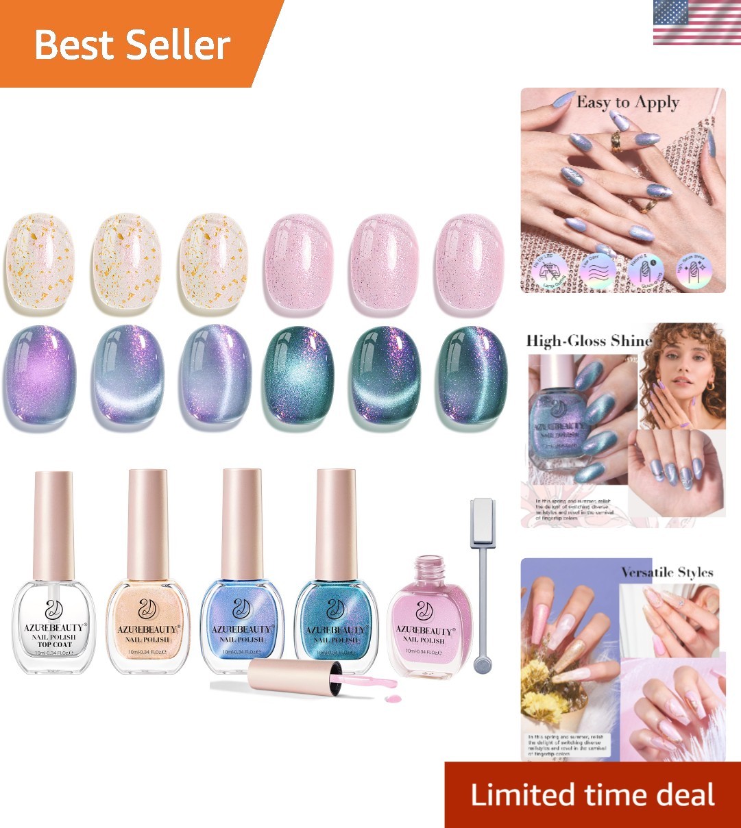 Complete Cat Eye & Glitter Nail Polish Set - Quick Dry & Lon