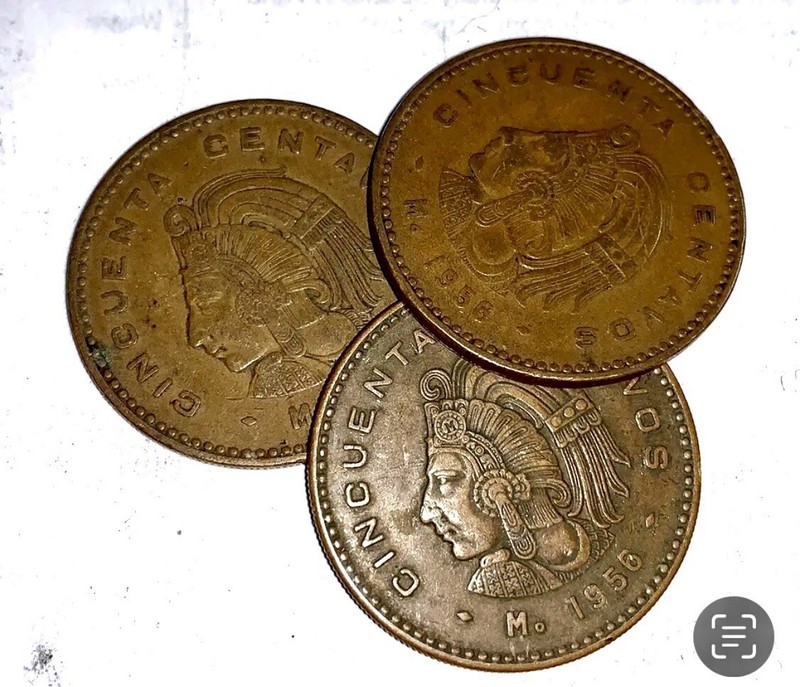 CINCUENTA (50) CENTAVOS  lot D MEXICO  snake world 3 LARGE COLLECTIBLE COINS