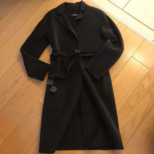 S' MaxMara Women's Angora Blend Wrap Coat Belted Coat Dark Brown USA2 XXS FR34 - Picture 8 of 24