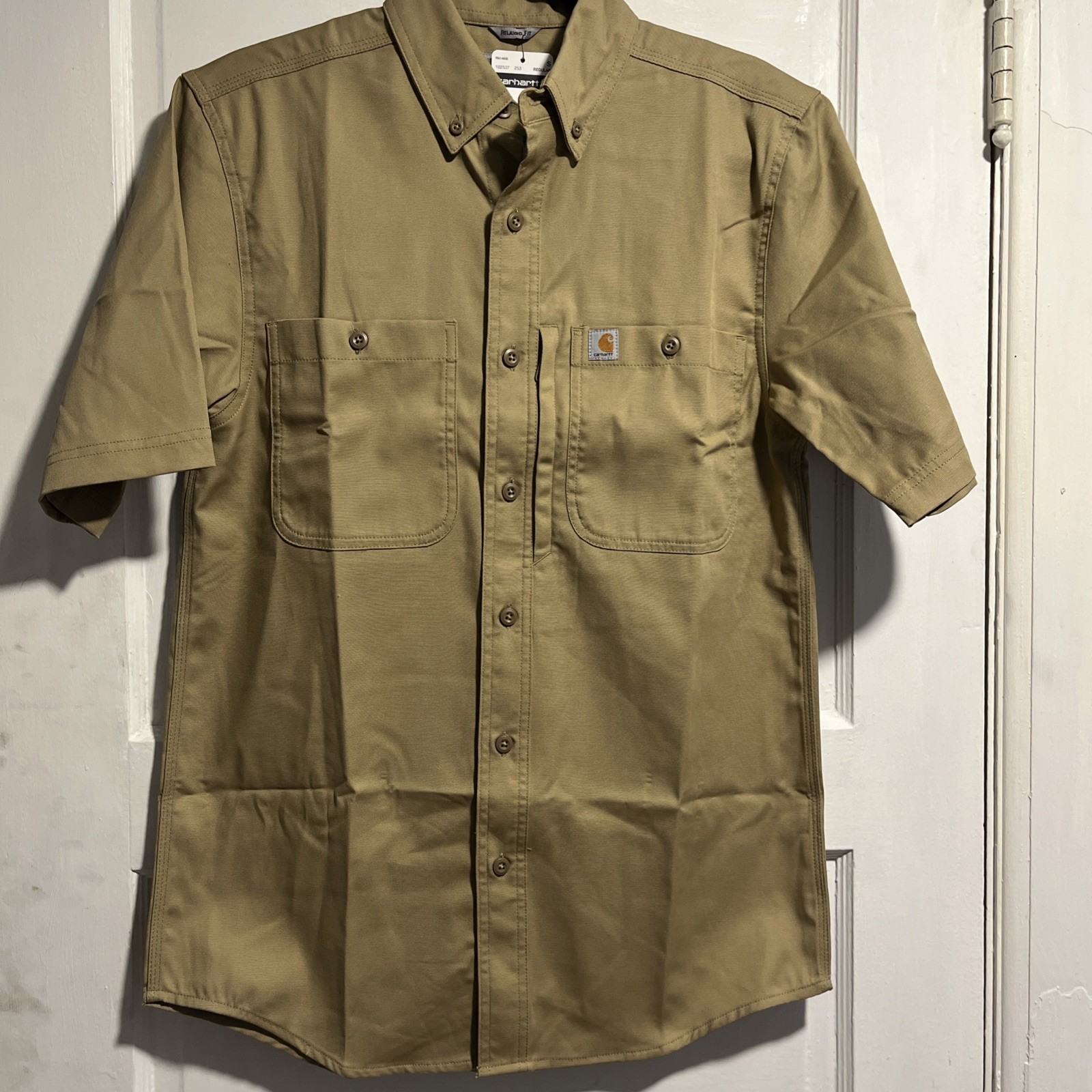 NWT Carhartt Khaki Rugged Flex Professional Work Shirt Men’s Small Relaxed Fit