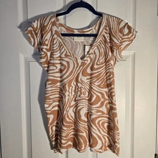 Anthropologie Maeve Catie Ruffle-Sleeved Cotton & Modal Blouse womens M NWT