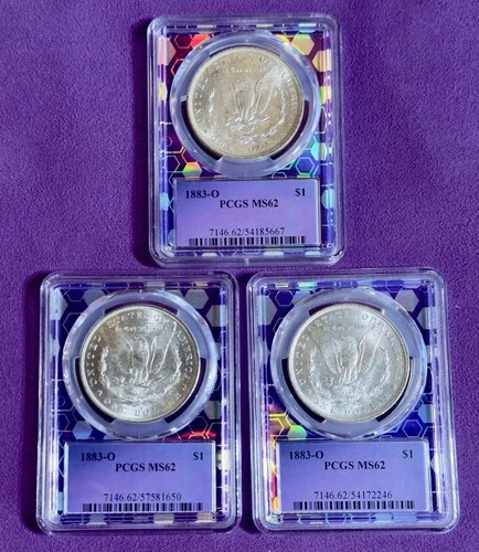 LOT of 3 1883 O $1 Morgan Silver Dollar PCGS MS 62 NEW ORLEANS Blast White 🔥