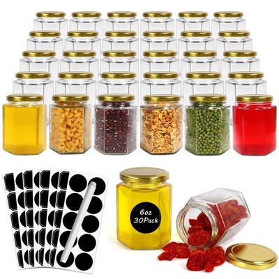 Betrome 30 Pack 6oz Hexagon Glass Jars with Gold 6 oz, 30 Pack, Lids
