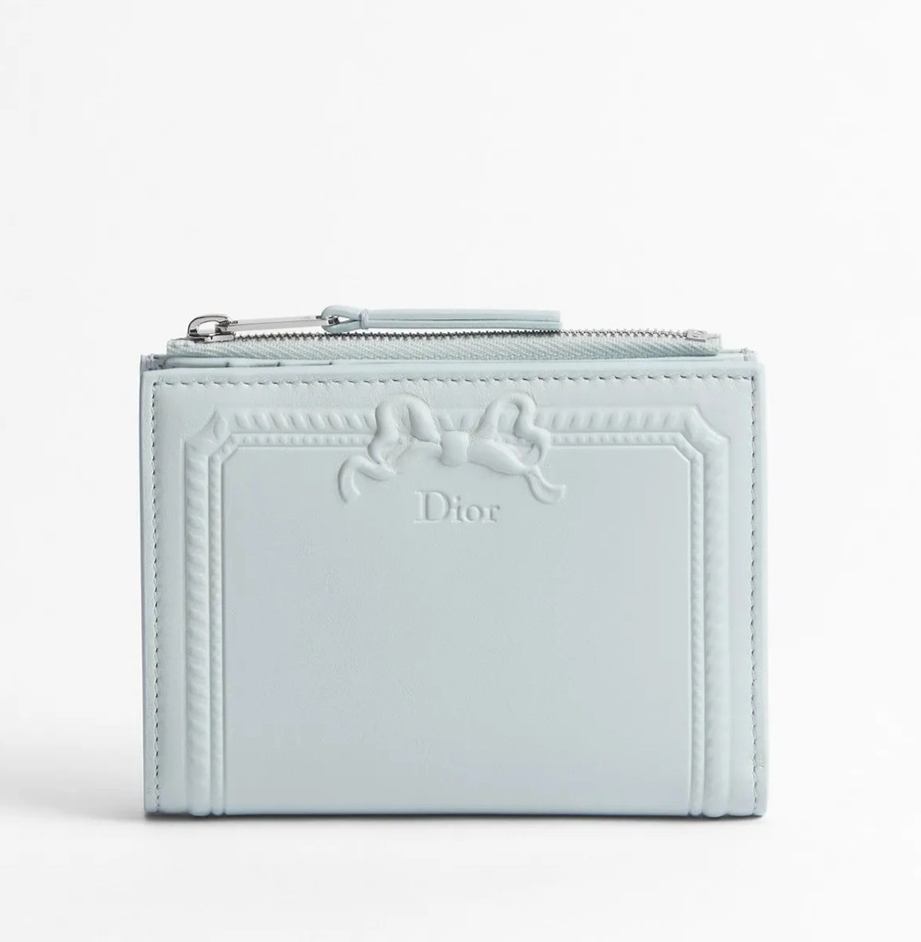 Dior Salon Dahlia Wallet Moulures Calfskin Ice Blue New Authentic