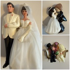 3 Vintage WILTON HONG KONG Bride and Groom Figurines Cake Toppers / Decorations