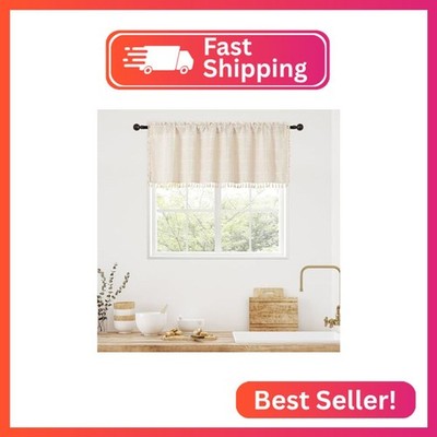 MitoVilla Cream Boho Kitchen Valances for Windows, Beige Modern Farmhouse Valanc