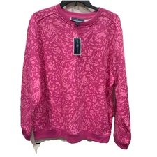 Karen Scott Sport Sweatshirt Wild Marks Pink Fleece Lined Long Sleeve Women's L