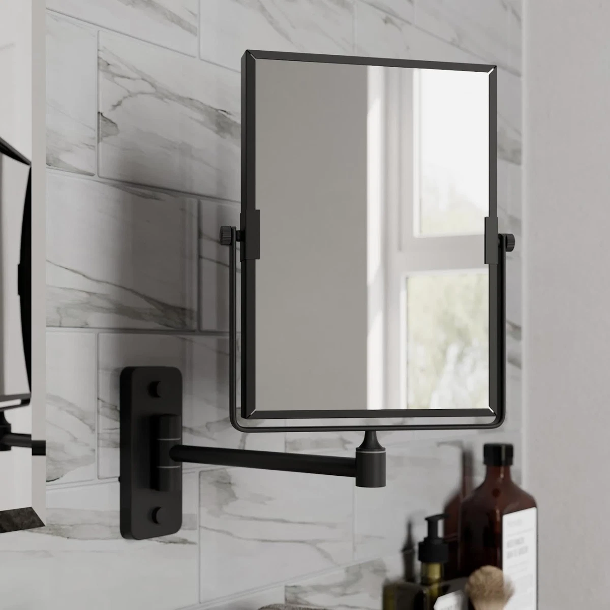 Wall Mounted 3x Magnifying Bathroom Mirror Shaving Make Up Extending Black