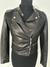ESCADA Damen Lederjacke Größe 36 Jacke Leder Schwarz Fein Mit Spitze Neuwertig