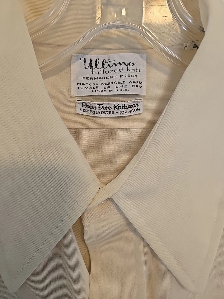 Camisa Tejida a Medida Ultimo De Colección Años 70 Para Hombres L Crema Cuello Ancho Disco Mod EE. UU.! Foto 2 de 4