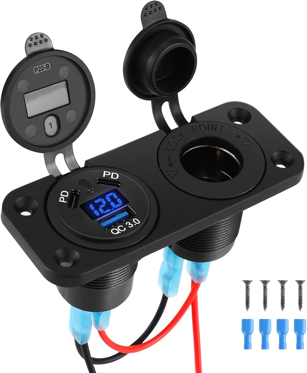 USB Car Charger Socket 18W QC 3.0 & 45W Dual PD Type C Cigarette Lighter 12V 24V