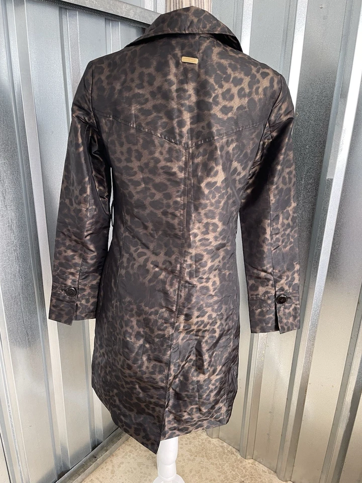 Y2K Ellen Tracy Leopard Animal Print Lined Trench Rain Coat XS - Image 2 of 4