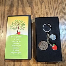 Engraved Metal Teacher Keychain with Apple  Tree Charms, Detachable Keyring