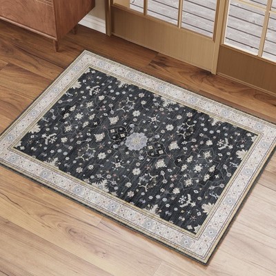 2x3 Entryway Rug, Black Small Boho Washable Rug, Soft Modern Non-Slip Area Ru...