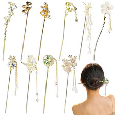 10 Pcs Decorative Vintage Retro Pearl Gold Metal Hair Sticks Pins with Pearl ...