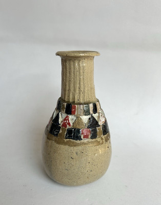 Studiokeramik Mid Century kleine Vase Mosaik geometrisches Muster gemarkt Vintage