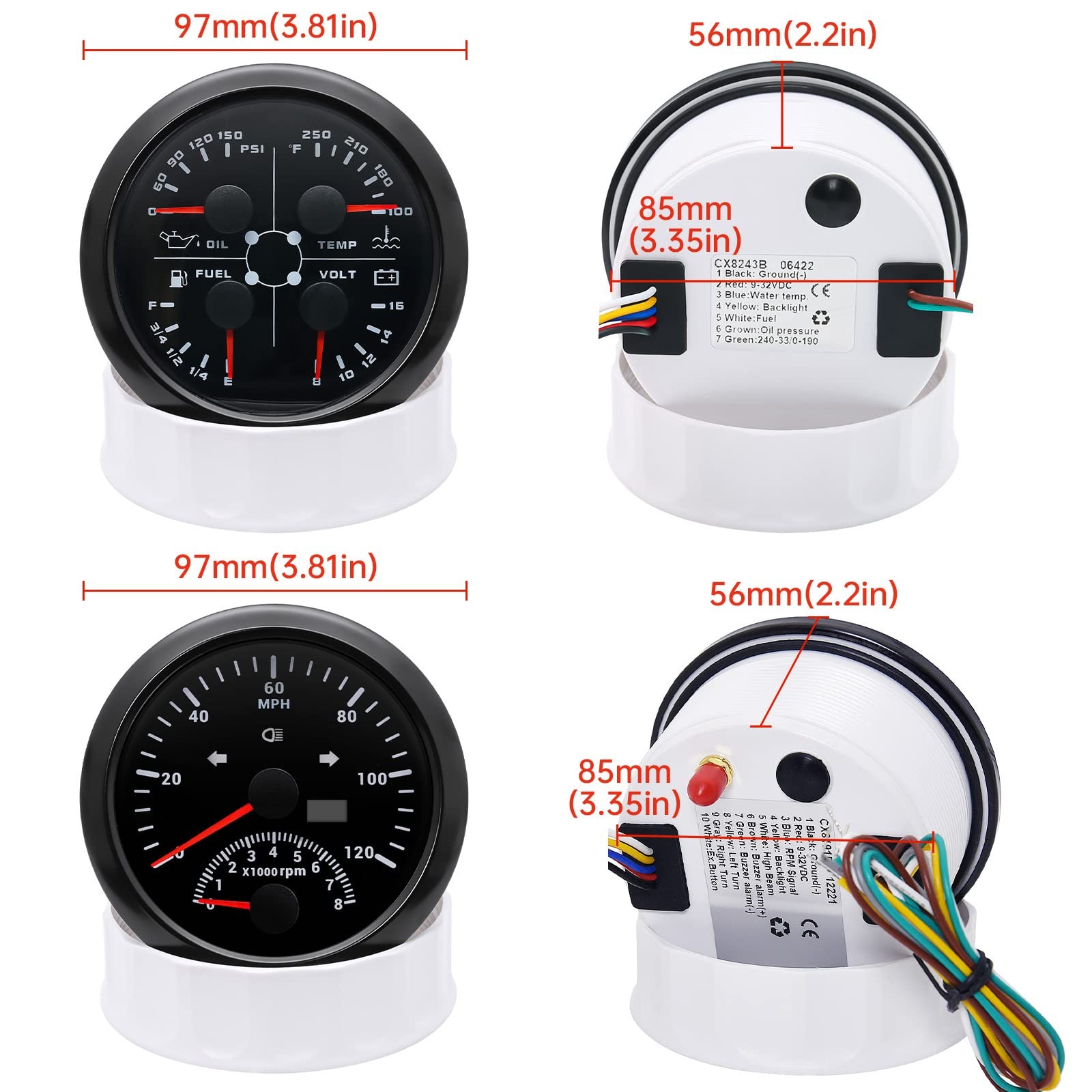GPS Speedometer Gauge Set - GPS Speedometer with Tachometer,Fuel Level Water ...
