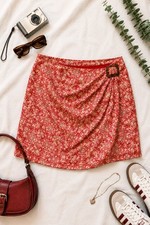 Vintage Liz Claiborne Silk Skirt Womens Red Floral Wrap Style Y2K Boho EUc