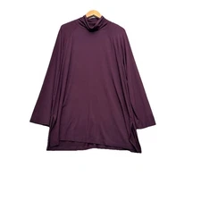 J Jill Luxe Supima Everyday Turtleneck Tunic Top L Tall Plum Casual Minimalist