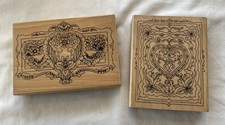 2 X-Large Floral Heart Design Rubber Stamps Wood Mount Creative Stamping New