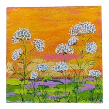 Wildflowers Landscapes Original Painting Handmade Small Wall Art 6x6 inch