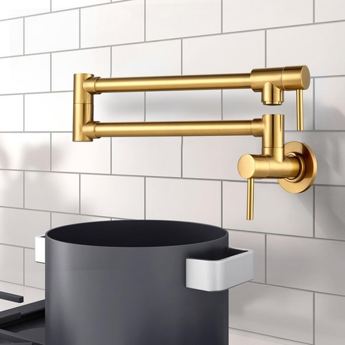Pot Filler Faucet Solid Brass Made, ALEASHA Brushed Gold Kitchen Sink Pot Fil... - Picture 3 of 7