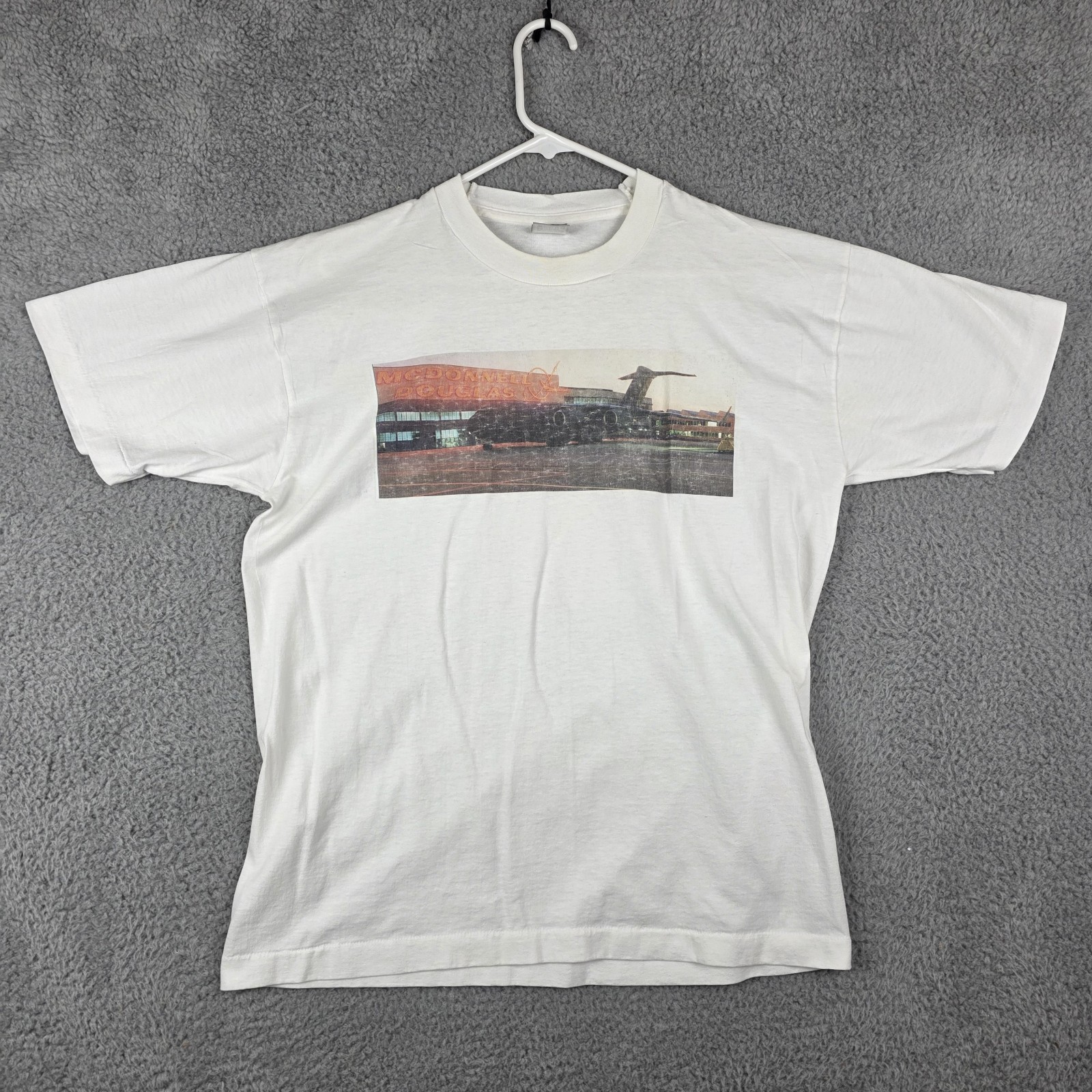 Vintage McDonnell Douglas Shirt Mens Large White C-17 Boeing Military USA