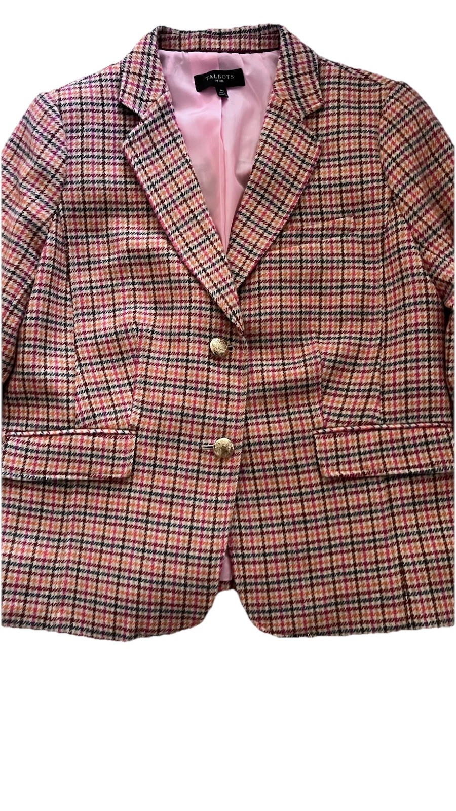 Talbots Pink Plaid Collared Button Lined Pockets … - image 1