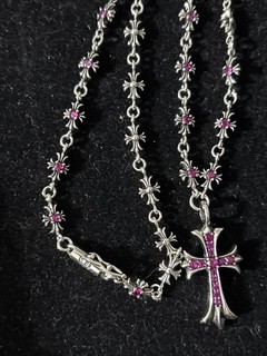 Chrome Hearts Cross Tiny E Chain W Unknown Gems 22” Chain 99c Auction No Reserve