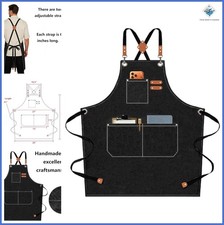 Canvas Work Apron 16oz Heavy Duty Cross Back Adjustable Pockets Black