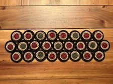 PRIM WOOL FELT PENNY RUG TABLE RUNNER CANDLE MAT IN GREAT WINTER HOLIDAY COLORS