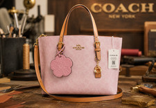 COACH CER24 Mollie Tote 25 Signature Canvas Shoulder Bag Crossbody Charm 2WAY