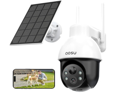 AOSU Solar Security Camera Wireless Outdoor System, 3K/5MP Battery Powered WiFi