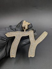 3Ct Round Cut Real Moissanite Two Custom Letter Pendant 14K Yellow Gold Plated