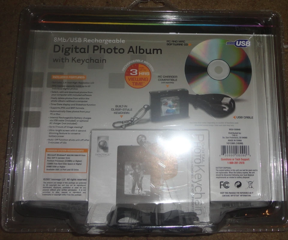 NEW DIGITAL PHOTO ALBUM W/KEYCHAIN 8MB/USB RECHARGEABLE 1.4" HIGH RESOLUTION LCD - Image 4 of 4