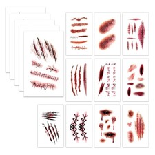 121Pcs Zombie SFX Makeup Scar Tattoo Stickers for Large, Red Scar-121