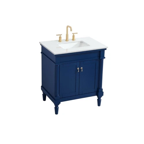 Elegant Decor Lexington 30" Traditional Wood Bathroom Vanity in Blue/Gold - Picture 5 of 16