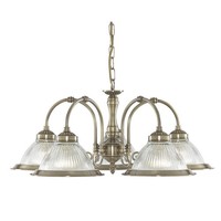 Jugendstil Pendelleuchte 5F In Messing Antik Lampe HäNgeleuchte Decke Glasschirm
