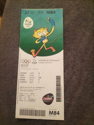 Used Ticket Olympic Games 2016 Rio Olympia M84 Closing Ceremony Abschlussfeier 3