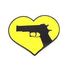 Yellow Heart Love Revolver Gun Handgun Pistol Firearm Biker Enamel Belt Buckle