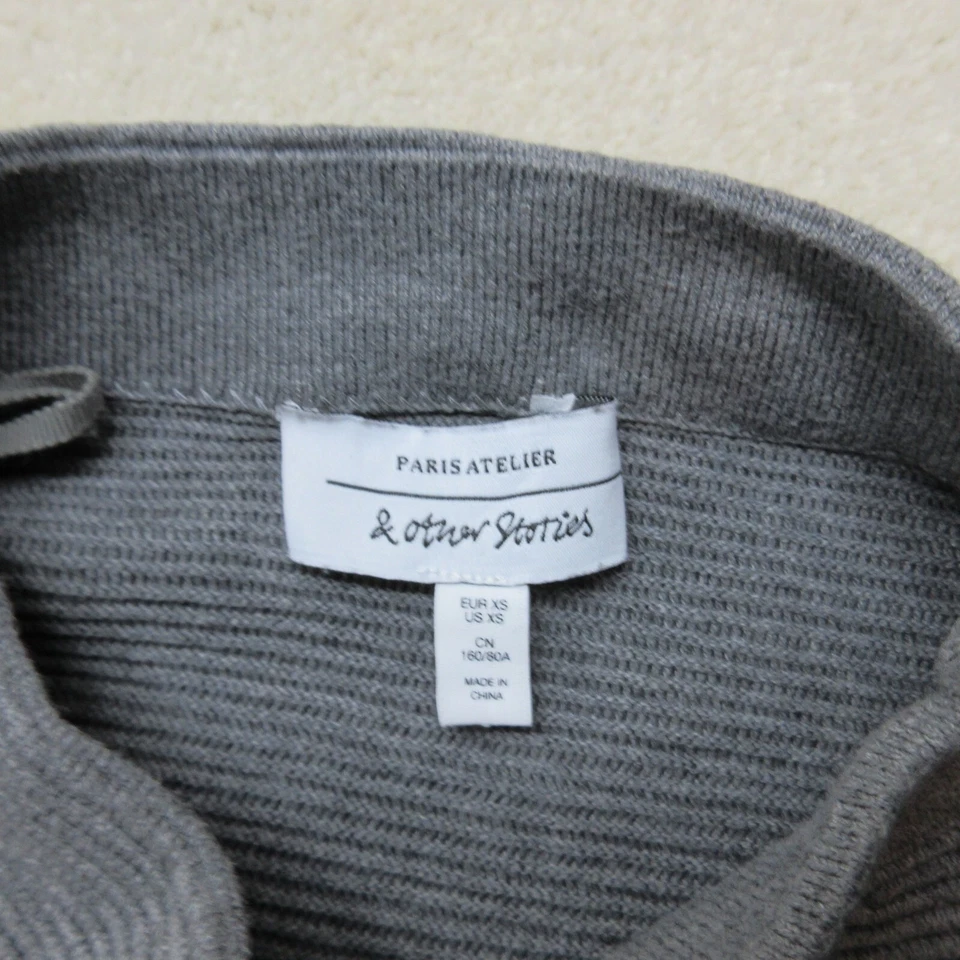 & Other Stories Top Womens X-Small XS Grey Ribbed Cropped High Neck Cotton LS - Image 3 of 4